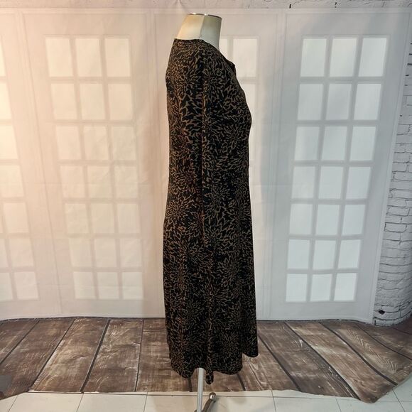 Lands End Brown Black Abstract Slip On Long Sleeve Business Casual Dress Small - Picture 4 of 9